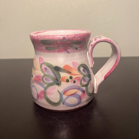 Hand Crafted Studio Art Pottery Mug Hand Painted Abstract Floral ~ Artist Signed - Picture 8 of 15